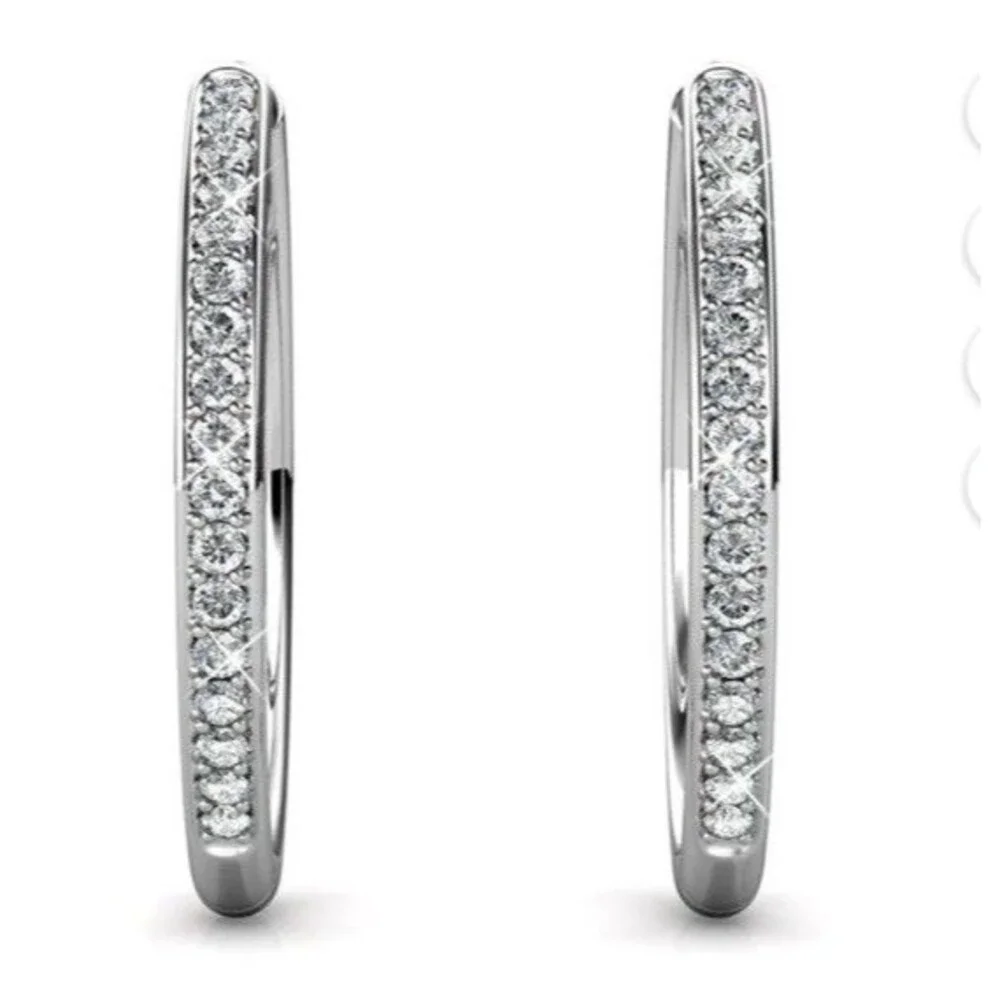 NEW Cate & Chloe Bianca Earrings White Gold Plated Hoops Swarovski Crystals